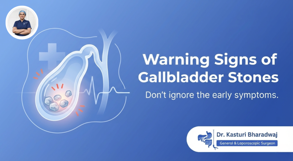 Warning signs of gallbladder stones showing right upper abdominal pain location