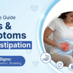Common symptoms of constipation including bloating and hard stool
